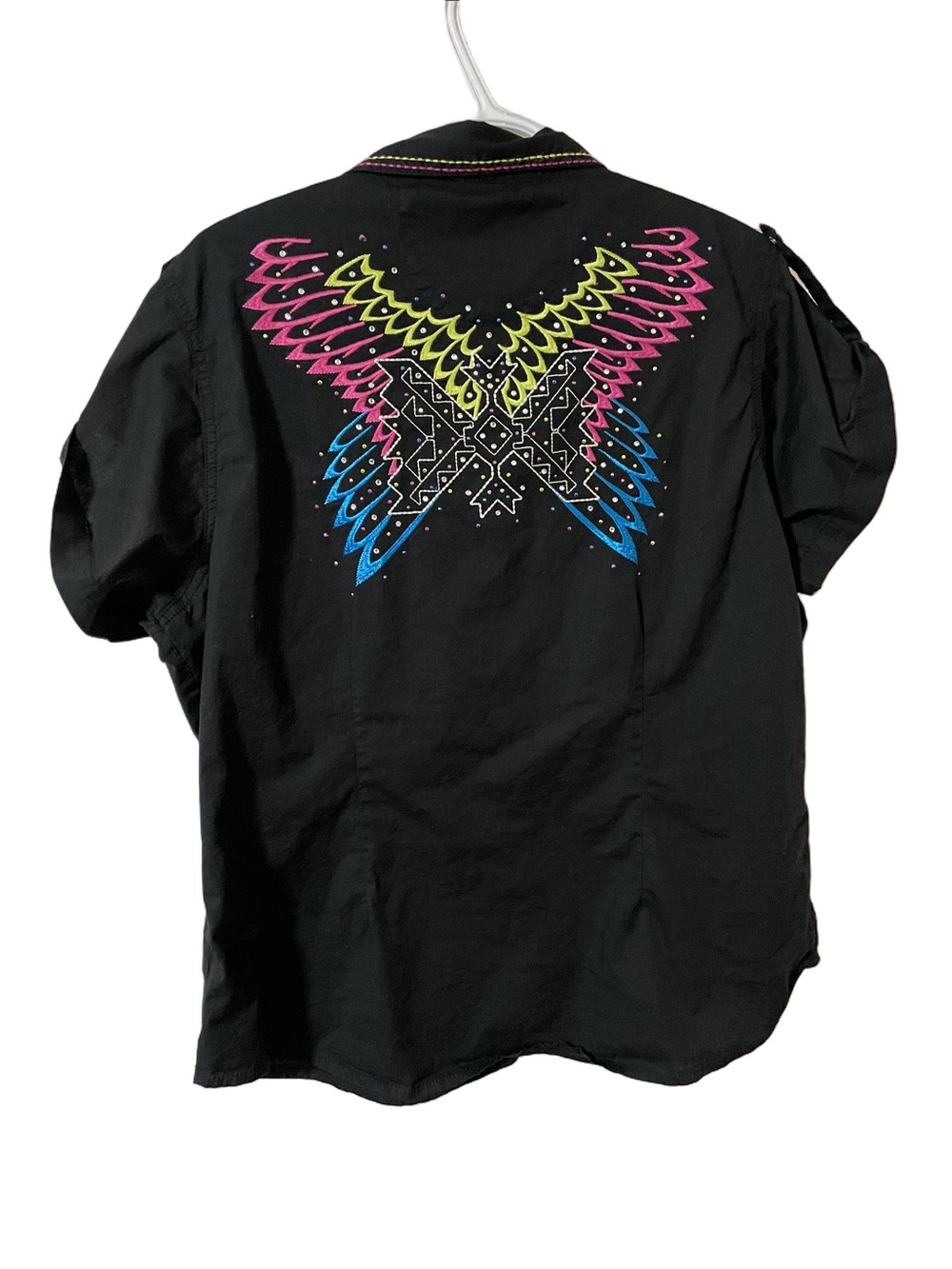 Rock 47 by Wrangler Black Snap Embroidered Western Shirt XXL